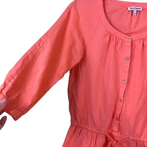 Juicy Couture Orange Linen Cotton Romper XS – Button Front, Drawstring Waist - Picture 6 of 7